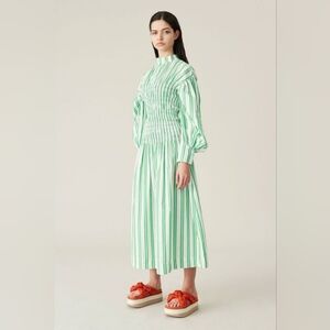 Ganni Green Stripe Midi Dress